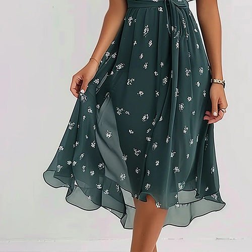 Ophelia | Modisches Kurzarm-Midi-Kleid in Grün