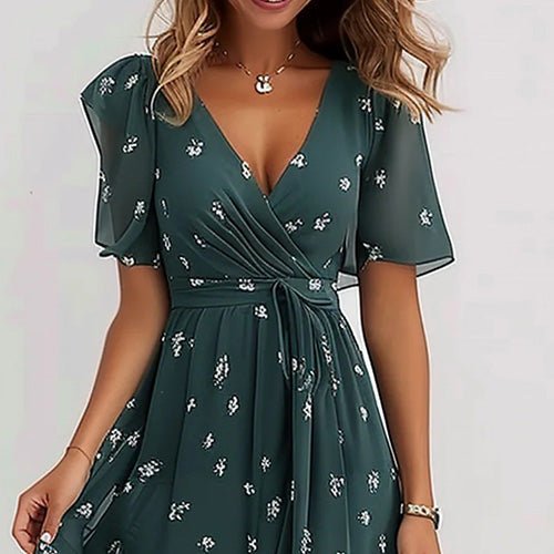 Ophelia | Modisches Kurzarm-Midi-Kleid in Grün