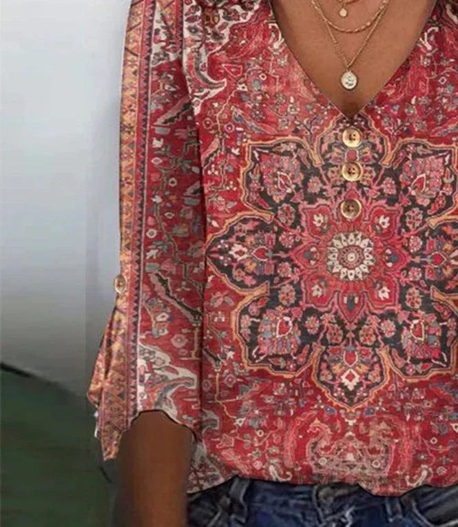 Arabella | Klassisches Top mit Rotem Druck